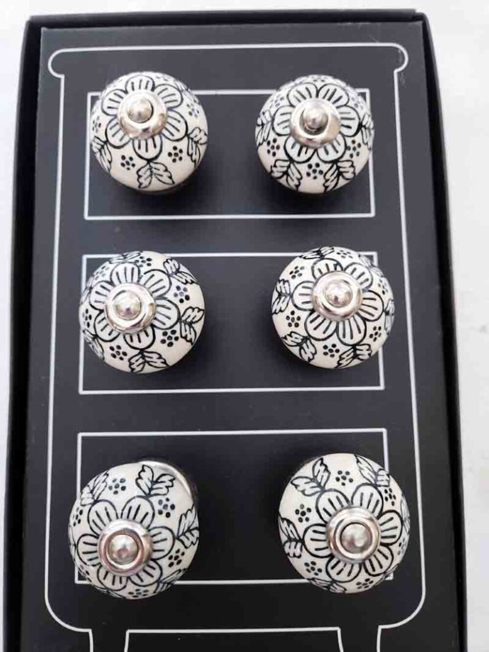Set of 6 Ceramic Drawer Pulls Knobs White Blue Floral Instant Furniture Update